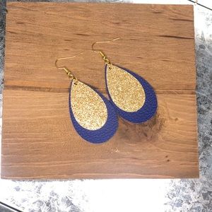 2” Tear Drop Faux Leather and Glitter Earrings